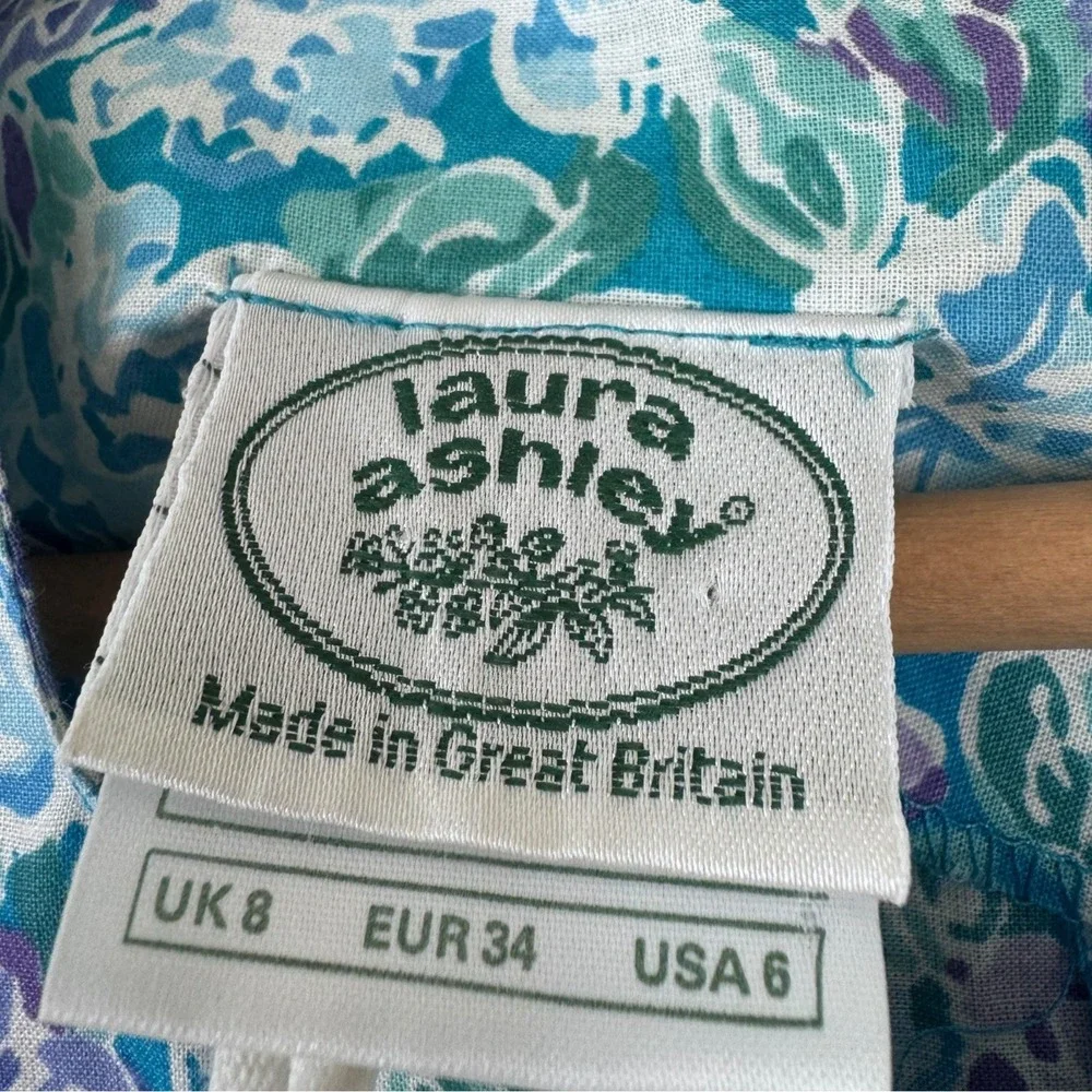 Vtg LAURA ASHLEY Floral Puff Sleeve Square Neck Cotton Cottagecore Dress Sz US 6 - Picture 4 of 8